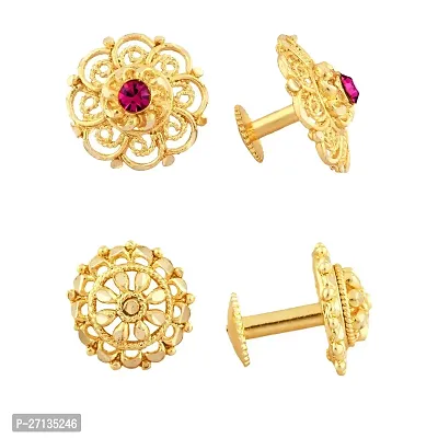 Vivastri Yellow Gold and Micron Plated Alloy South Screw Back Traditional Round Earring for Women And girls.-thumb0