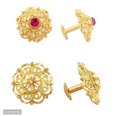 Vivastri Yellow Gold and Micron Plated Alloy South Screw Back Traditional Round Earring for Women