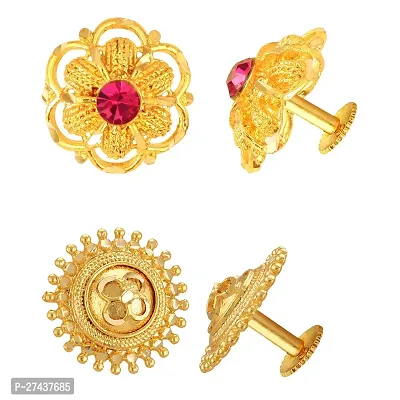 Golden Alloy Stud Earring Combo (2 Pair Earrings )-thumb0