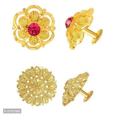 Golden Alloy Stud Earring Combo (2 Pair Earrings )-thumb0