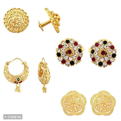 Golden Alloy Stud Earring For Women Pack Of 4-thumb0