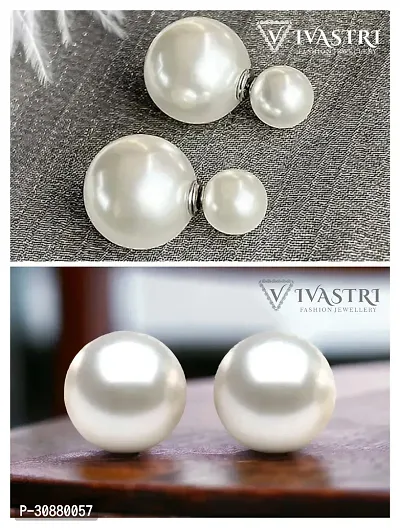 Premium Pearl Stud Earrings Hollywood Style Push Back Closure-thumb0