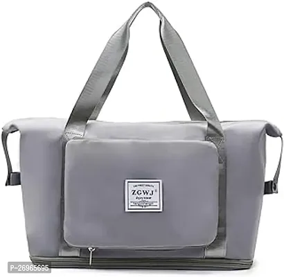 Stylish Grey Nylon Solid Expandable Folding Travel Duffle Bags For Women-thumb0