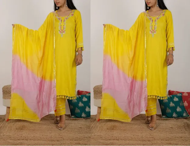 Cotton Printed Kurta with Pant And Dupatta Set