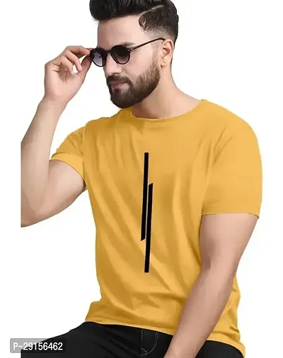 Stylish Yellow Polyester Printed Short Sleeves Round Neck Tees For Men-thumb0