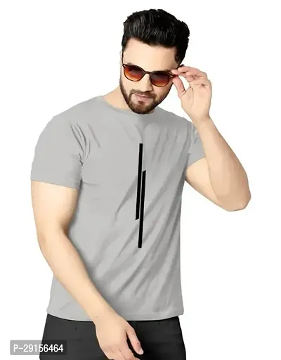 Stylish Grey Polyester Printed Short Sleeves Round Neck Tees For Men-thumb0