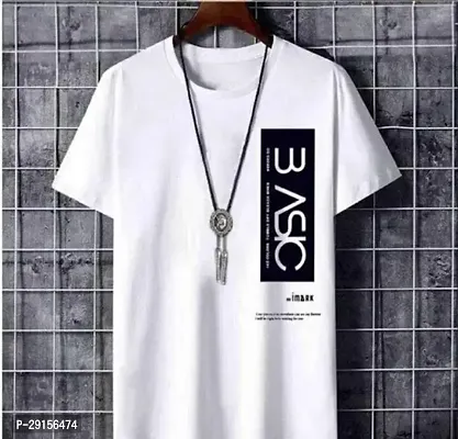 Stylish White Polyester Printed Short Sleeves Round Neck Tees For Men-thumb0