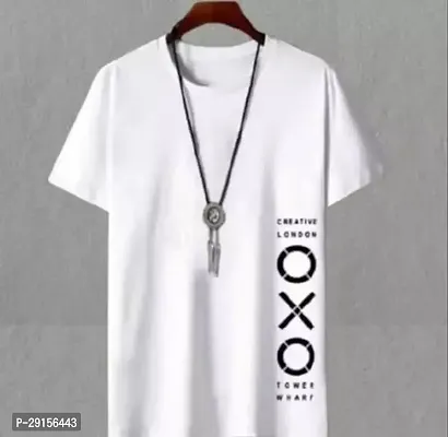 Stylish White Polyester Printed Short Sleeves Round Neck Tees For Men-thumb0