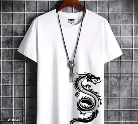 Stylish White Polyester Printed Short Sleeves Round Neck Tees For Men-thumb0