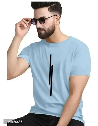 Stylish Blue Polyester Printed Short Sleeves Round Neck Tees For Men-thumb0