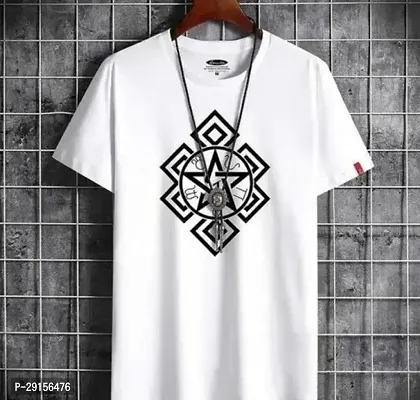 Stylish White Polyester Printed Short Sleeves Round Neck Tees For Men-thumb0