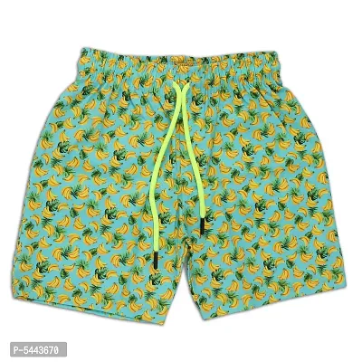 Stylish Cotton Blue Printed Elasticated Waist And Drawstring Shorts For Kids