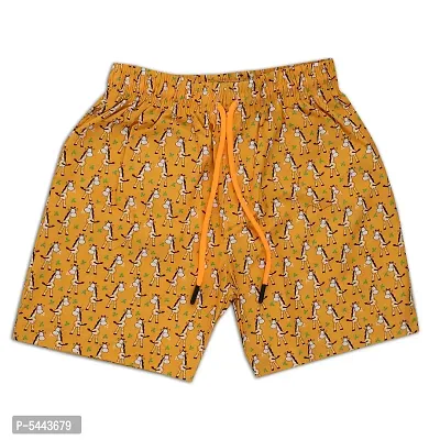 Stylish Cotton Orange Printed Elasticated Waist And Drawstring Shorts For Kids
