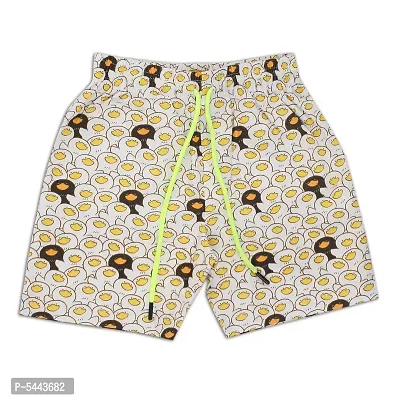 Stylish Cotton White Printed Elasticated Waist And Drawstring Shorts For Kids