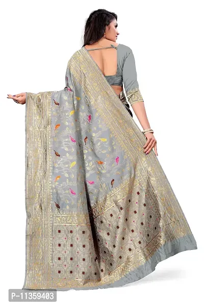 VASTRAM FABRICS || Women's Banarasi Silk Banarasi Saree with Unstitched Blouse Piece (Grey ]-thumb5