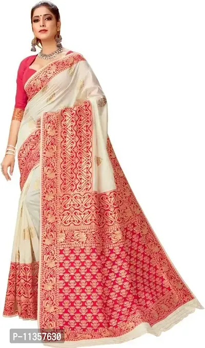 VASTRAM FABRICS Women's Banarasi Silk Banarasi Saree with Unstitched Blouse Piece (Red)