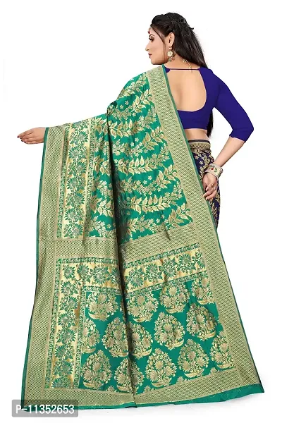 VASTRAM FABRICS || Women's Banarasi Silk Banarasi Saree with Unstitched Blouse Piece (Turquoise]-thumb2