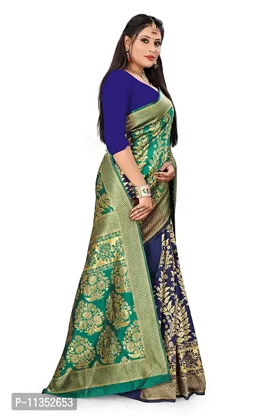 VASTRAM FABRICS || Women's Banarasi Silk Banarasi Saree with Unstitched Blouse Piece (Turquoise]-thumb5