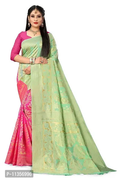 VASTRAM FABRICS || Women's Banarasi Silk Banarasi Saree with Unstitched Blouse Piece (Green)
