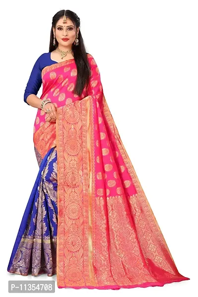 VASTRAM FABRICS Women's Banarasi Silk Banarasi Saree with Unstitched Blouse Piece (Pink]