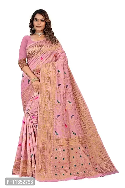 VASTRAM FABRICS || Women's Banarasi Silk Banarasi Saree with Unstitched Blouse Piece {Pink }\