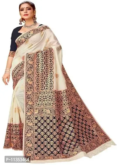 VASTRAM FABRICS Women's Banarasi Silk Banarasi Saree with Unstitched Blouse Piece (Black)-thumb0