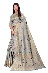 VASTRAM FABRICS || Women's Banarasi Silk Banarasi Saree with Unstitched Blouse Piece (Grey ]-thumb3