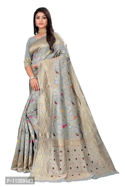 VASTRAM FABRICS || Women's Banarasi Silk Banarasi Saree with Unstitched Blouse Piece (Grey ]-thumb4