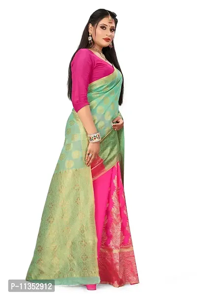 VASTRAM FABRICS Women's Banarasi Silk Banarasi Saree with Unstitched Blouse Piece [Green }-thumb5