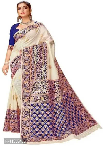 VASTRAM FABRICS Women's Banarasi Silk Banarasi Saree with Unstitched Blouse Piece (Blue)/