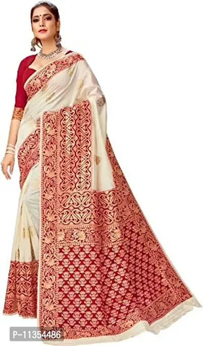 VASTRAM FABRICS Women's Banarasi Silk Banarasi Saree with Unstitched Blouse Piece (Maroon)/.