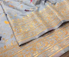 VASTRAM FABRICS || Women's Banarasi Silk Banarasi Saree with Unstitched Blouse Piece (Grey ]-thumb2