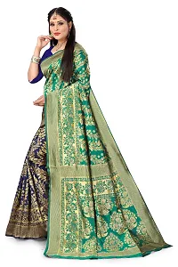VASTRAM FABRICS || Women's Banarasi Silk Banarasi Saree with Unstitched Blouse Piece (Turquoise]-thumb3