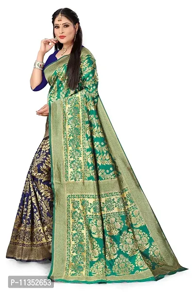 VASTRAM FABRICS || Women's Banarasi Silk Banarasi Saree with Unstitched Blouse Piece (Turquoise]-thumb4