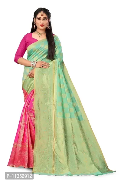 VASTRAM FABRICS Women's Banarasi Silk Banarasi Saree with Unstitched Blouse Piece [Green }-thumb0