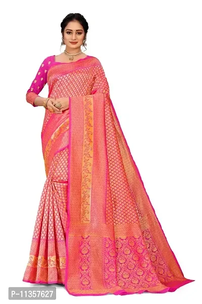 VASTRAM FABRICS || Women's Banarasi Silk Banarasi Saree with Unstitched Blouse Piece (Pink)\