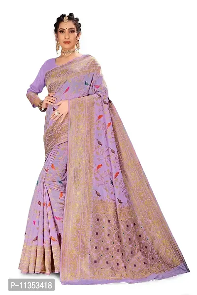 VASTRAM FABRICS || Women's Banarasi Silk Banarasi Saree with Unstitched Blouse Piece (Purple)\