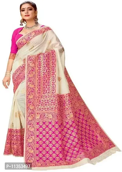 VASTRAM FABRICS Women's Banarasi Silk Banarasi Saree with Unstitched Blouse Piece {Pink]