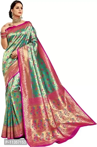 VASTRAM FABRICS || Women's Banarasi Silk Banarasi Saree with Unstitched Blouse Piece (Turquoise)