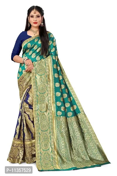 NEELHARI VASTRAM FABRICS Women's Banarasi Silk Banarasi Saree with Unstitched Blouse Piece. (RAMA)