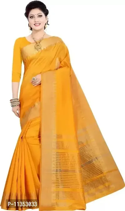 VASTRAM FABRICS Women's Banarasi Silk Banarasi Saree with Unstitched Blouse Piece (Yellow)