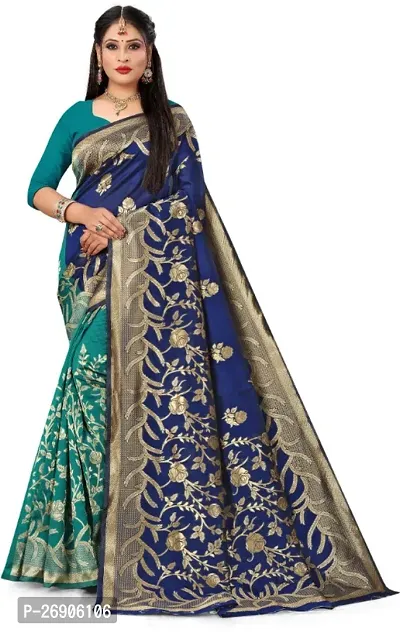 kalhari Self Design Bollywood Silk Blend Saree (Blue)-thumb0