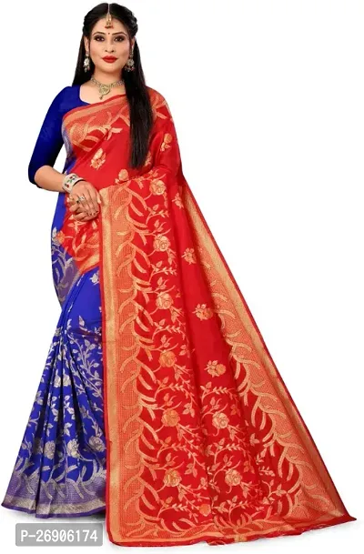 kalhari Self Design Bollywood Silk Blend Saree (Red)-thumb0