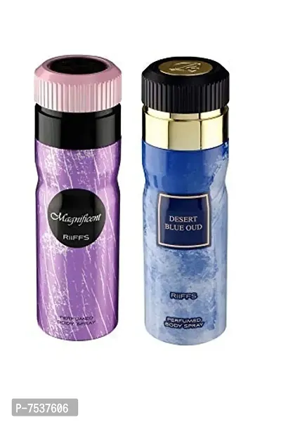 COMBO Riiffs MAGNIFICENT + BLUE Perfume Deodorant spray 200ml Each {pack of 2}