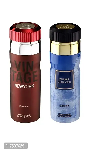 COMBO Riiffs NEWYORK + DESERT BLUE OUD Perfume Deodorant spray 200ml Each {pack of 2}-thumb0