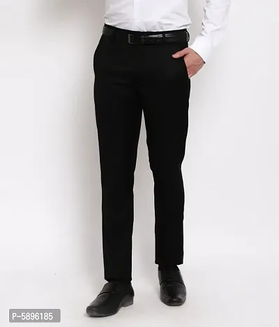 Cliths Black Slim Fit Formal Trousers for Men-thumb0