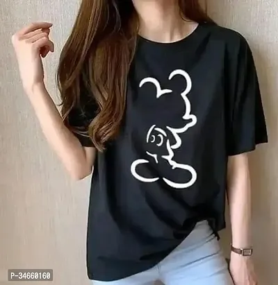 Elegant Black Cotton Printed Tshirt For Women-thumb0