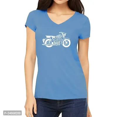 Elegant Blue Cotton Printed Tshirt For Women-thumb0