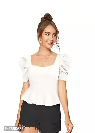 Elegant White Polyester Solid Top For Women, Pack Of 1-thumb0