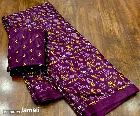 Stylish Purple Cotton Silk Saree with Blouse piece For Women-thumb0